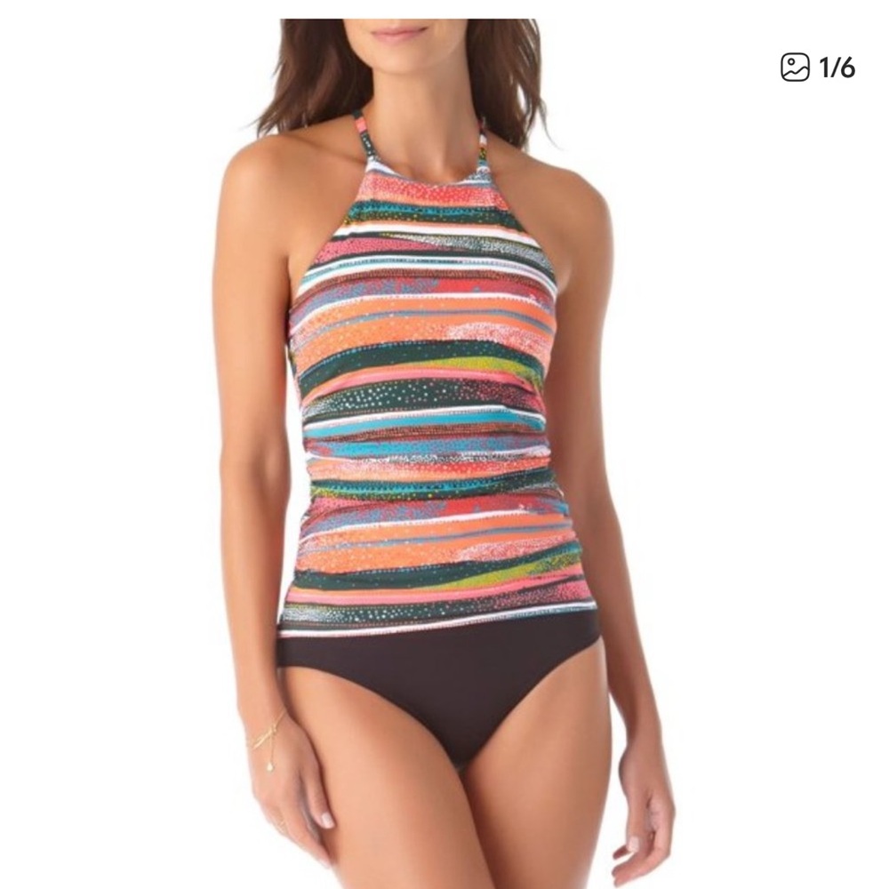 Anne Cole Multicolor High Neck Tankini Top